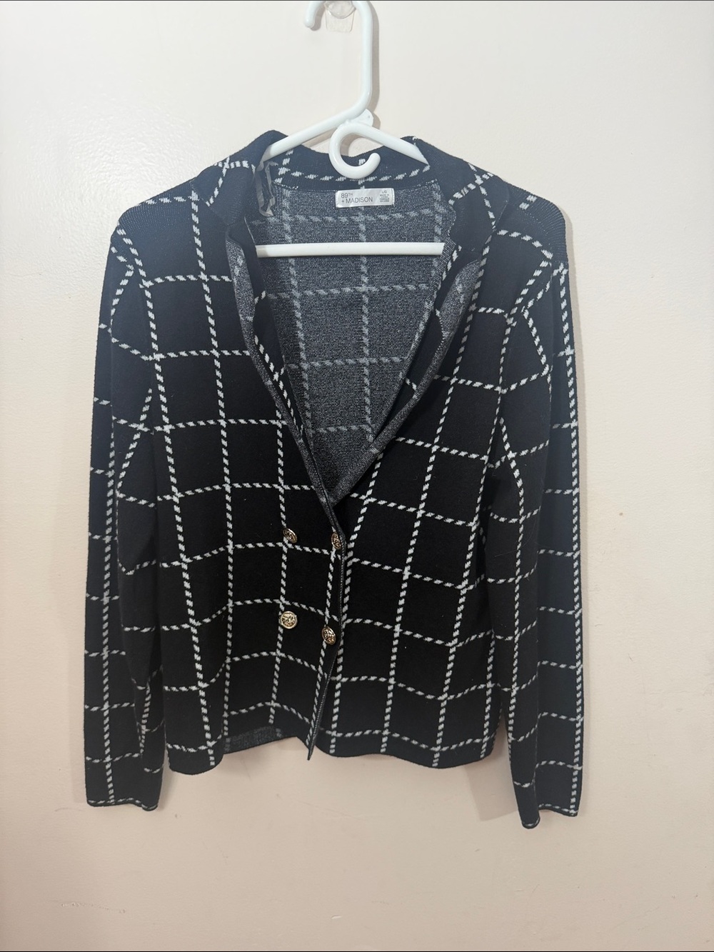 89th & Madison Black and White Windowpane Knit Blazer